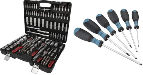 KS Tools 917.0779 1/4 Zoll + 3/8 Zoll + 1/2 Zoll Steckschlüssel-Satz 179-tlg. & HAZET Schraubendreher-Satz 810SPC/6 | 6-teilig mit rutschfestem 3-Komponenten-Griff für hohe Kraftübertragung