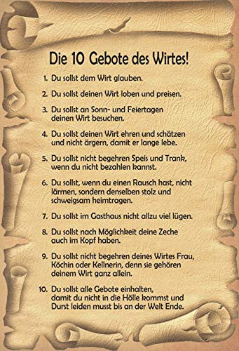 Blechschild 20x30cm Die 10 Gebote eines Wirts Lustig Spruch Tafel