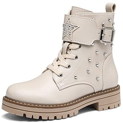 DREAM PAIRS Kids Ragazze Moda Stivali Bambine Caldo Inverno Stivaletti Stringati per Bambina,Size 28,Beige/Pu,SDBO2231K-E