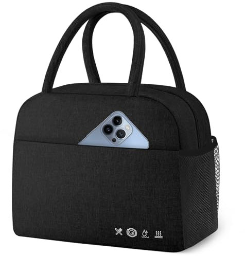 KUBYA Lonchera para mujeres y hombres, con aislamiento, reutilizable, para adultos, bolsa de almuerzo, contenedor de almuerzo para oficina, trabajo, picnic, playa o viajes (negro)