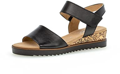 Gabor Damen Keilsandalen, Frauen Sandalen,Moderate Mehrweite (G),offene Schuhe,Strandschuhe,Keilsandaletten,schw.(KorkTS/schw),38.5 EU / 5.5 UK