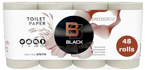 BlackSatino Toilettenpapier Green Grow I 3-lagig I 48 Rollen I 200 Blatt je Rolle I umweltschonend I nachhaltig I Miscanthus-Recycling-Mix