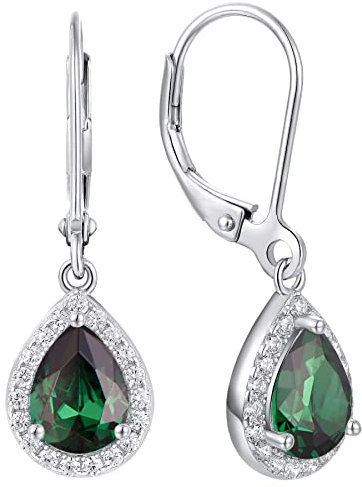 YL Damen Ohrhänger 925 Sterling Silber Mai Geburtsstein Smaragd Oval Tropfen Ohrringe