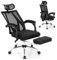 COSTWAY Mesh Office Chair, Ergonomic Swivel Computer Desk Chair with Retractable Footrest, Adjustable Headrest and Padded Armrest, High Back Recliner Task Executive Chair for Home Office, Black