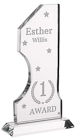 Wanapix | Trofeo Personalizado con Nombre y Texto | Cristal Grabado (Escala de Grises)| Premio Personalizado | Número 1 | Incluye Estuche para Guardar | Primer Premio