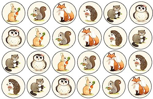 48 Woodland Animals 3cm Mini Discs Edible Wafer Paper Disc Cupcake Toppers (NOT PRE Cut)