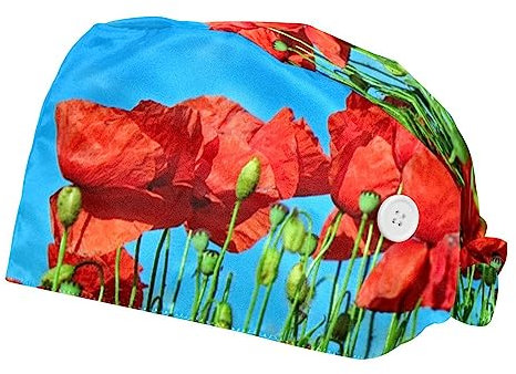 suojapuku Arbeitskappe für Damen und Herren, 2er-Pack Scheuerkappen,rote Blumenwiese mit Blumen,Bfnh Hut