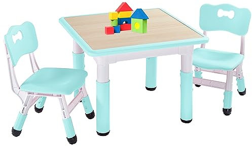 FUNLIO Kinderzimmertisch & -stuhlsets, höhenverstellbar für Kinder im Alter von 3-8 Jahren, leicht abwischbarer Kunsttisch, für Klassenzimmer/Kindergärten/Häuser, CPC-geprüft (3-teilig) - Grün