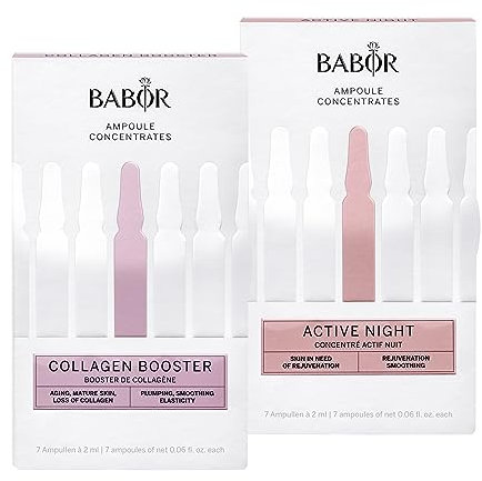 BABOR Day & Night Anti-Aging Routine, Collagen Booster, Anti-Aging Serum Ampullen für das Gesicht, 7 x 2 ml + Active Night, Aufbauende Serum Ampullen für das Gesicht, Vegane Formel, 7 x 2 ml