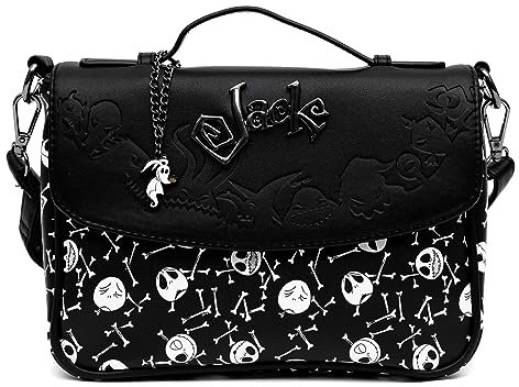 Disney Sac à bandoulière pliable en cuir vegan Motif Jack Faces and Bones de Monsieur Jack Noir/blanc, noir, 9.0 x 6.5