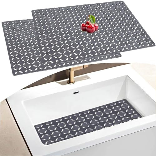 2 Stück Spülbeckenmatte PVC Schutzmatte für Küche, Spülbeckenmatte Zuschneidbare Abtropfmatte, Spülbeckeneinlage Spülbeckenmatte, Edelstahl Keramische Spülbecken Schutzmatte, 30 * 40 cm