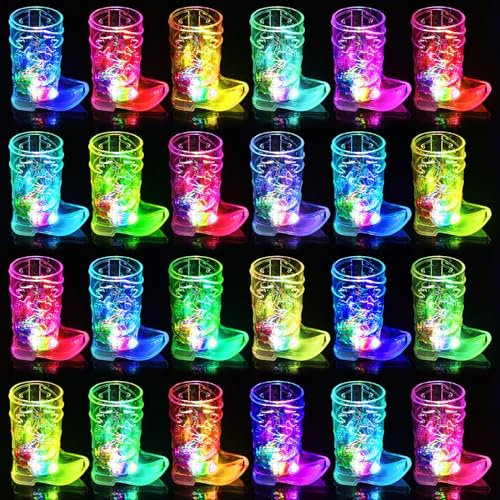 Esdabem Cowboy Boot Shot Glasses (24), 1.5 oz, Plastic, Light Up, Wild West Party Decorations