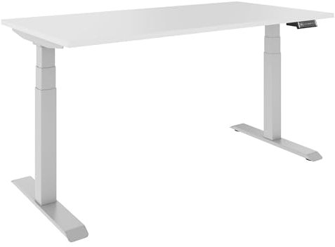 Weber Büro 2-Motoren-Schreibtisch TELDRA, 120-200 cm, elektrisch höhenverstellbar, Weiß | Memory-Funktion, Höhenanzeige, Kollisionsschutz, Farbe Gestell:Silber, Größe:(BxT) 1800 x 800 mm