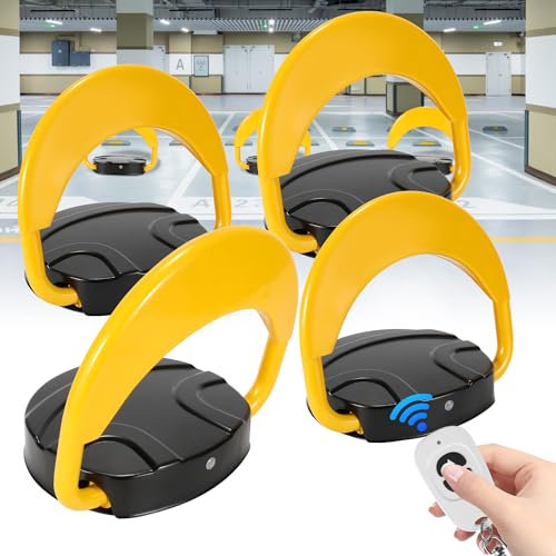 Randaco 4X Parkplatzsperre klappbar, Parkplatzsperre mit 8 Fernbedienung 20m, Wasserdicht Antikollision 180° IP67,Intelligente Auto-Parksperre Alarmfunktionen Parkplatzsperre elektrisch