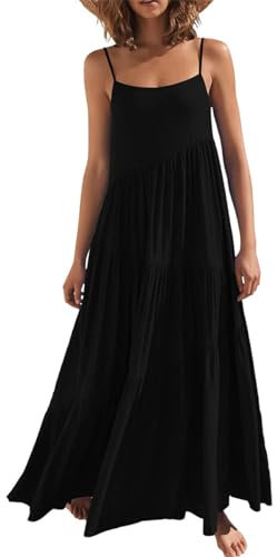 Frauen Maxi Kleider Damen Halter Hals Sommer Kleider Sexy Front Crossover Ärmel los Elegantes Böhmisches Strand Kleid-Black||3XL