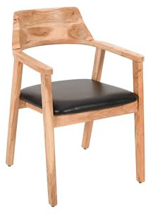 SAM Esszimmerstuhl Angel, Akazienholz naturfarben, schwarzes Echtleder, Holzstuhl mit Armlehnen, ergonomischer Massivholz-Sessel mit Leder-Bezug, Stuhl für Küche, Esszimmer & Wohnzimmer