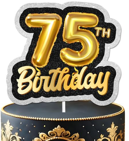 75th Birthday Cake Topper Happy Birthday Cake Topper Birthday Party Retirement Party Anniversary Party Decorations for Men and Women. Party Favors for Men and Women.Gold glitter.LIANGSS