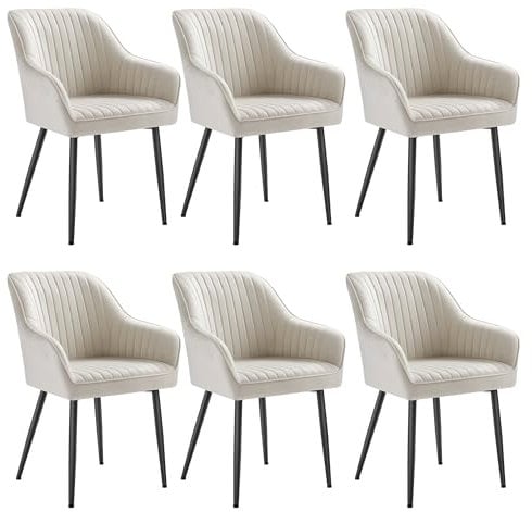 SONGMICS Esszimmerstuhl 6er Set, Küchenstuhl, Sessel, Samt, Polsterstuhl mit Armlehnen, Loungesessel, bis 120 kg belastbar, Metallbeine, für Esszimmer, Küche, cappuccinobeige LDC087W16