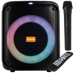 KIGOGA A-8013 - Bluetooth-Lautsprecher mit Lichteffekten, kabellosem Mikrofon, Radio, Karaoke-Funktion und Fernbedienung, Eingebauter Akku