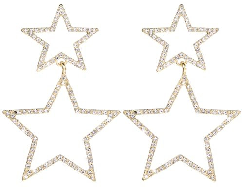 Stern Ohrringe, Gold Y2k Doppel Sterne Glänzend Strass Ohrringe Hypoallergene Groß Stern Ohrringes Weihnachten für Damen Mädchen Geburtstag Party Festival