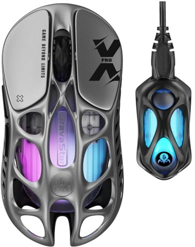 GravaStar Mercury X Pro 49g Kabellose Gaming Maus, 8K-Dongle, 32.000 DPI PAW 3950 Sensor, 8.000 Hz Polling-Rate, Magnesiumlegierung, hohles Design, RGB-Beleuchtung, 5 programmierbare Tasten