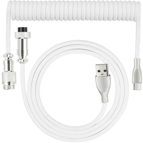 WLGQ USB Tipo C Cable De Bobina De Teclado, Cable USB C A USB A Para Teclado De Juego 6ft (blanco)