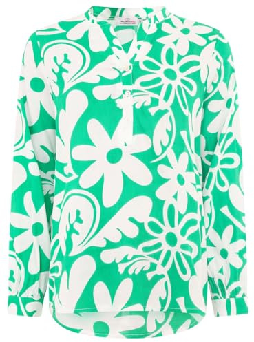 Zwillingsherz Damen Bluse Langarm, Grün-Weiß mit Blumenmuster, XL