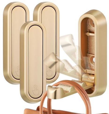 GD HUA Lot de 4 crochets à vêtements pliables dorés à 90 ° - Crochet pliable invisible - Fixation autocollante ou perforée - Charge maximale : 5 kg - Pour garde-robe, salle de bain, cuisine, salon