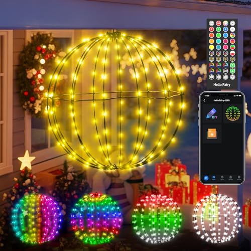 Smarte Weihnachtsbeleuchtung Außen, 30cm Hängende Strom LED Kugel Lichter Warmem Warmweiß und RGB Timer Musik Sync mit APP Fernbedienung Steuerung, Weihnachtsdeko Outdoor Wasserdichte für Garten