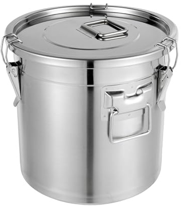 Mqwdxzfes Récipient à céréales en acier inoxydable - 21 l - Bidon hermétique avec couvercle - Seau de rangement - Seau à miel - Seau de cuisine en métal - Récipient à farine pour riz, farine, céréales