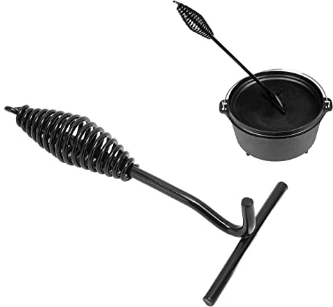 Deckelheber für Dutch Oven, 26 cm Länge, schwarzes Eisen, verlängertes Design, bequemer Halt, mit Spiralbügelgriff