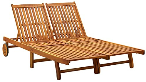 Qnhdfrt Doppelliege aus massivem Akazienholz mit Verstellbarer Rückenlehne für Garten, Terrasse und Poolbereich