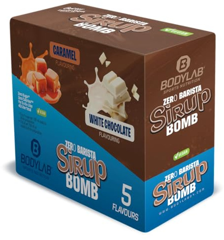 Bodylab24 ZERO Barista Sirup BOMB Mixed Box, 5 x 65ml, zuckerfrei und praktisch ohne Kalorien, mit nur 1kcal je 100ml Wasser-Sirup-Mischung, hochkonzentriert, für 8 l Fertiggetränk