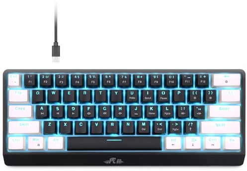 Rii Mechanical Keyboard Wired Blue Switch Ergonomic Design with Multiple Hotkeys Compatible with Android Mac and Windows Various Backlight Modes.US Layout(Black + White)