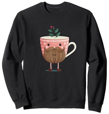 Funny Tea Cup with Mustache Beard and Mistletoe Costume Sweatshirt