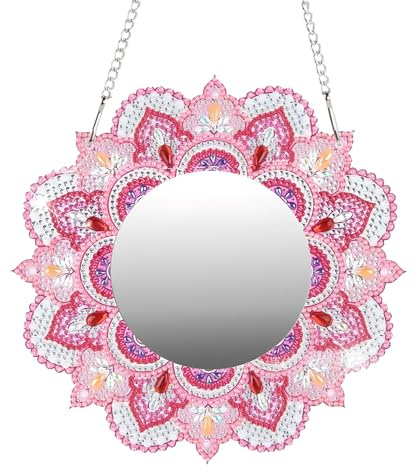 Ziyonix Mandala Spiegel Diamond Painting Kinder, Bunt Bastelset Mandala Diamond Painting Spiegel Mandala Kosmetikspiegel Basteln Set Geschenke für DIY Dekoration Mädchen 5 6 7 8 9 10 11 12 Jahre (B)