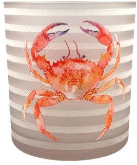 Glas-Windlicht mit Krebs-Motiv, Maritimes Design, Grau-Weiß Gestreift, 8 cm x 7,3 cm, für Teelichter