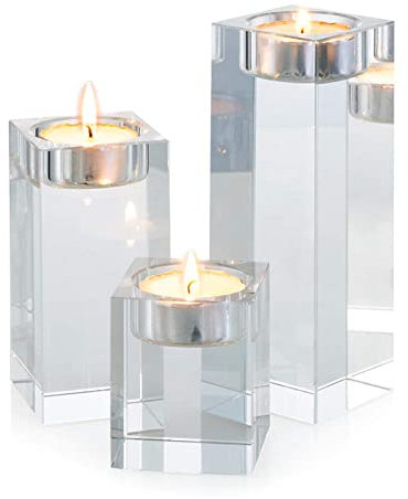 Sziqiq 1 Manchon (3 Pièces) Bougeoir en Verre De Cristal De Haute Qualité, Bougeoir en Cristal pour Le Dîner Romantique, Carré