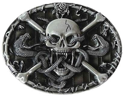 Alaani Skull Totenkopf Schlangen Knochen Rose Gürtelschnalle Buckle