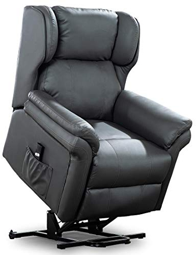 More4Homes OAKFORD ELECTRIC RISE RECLINER BONDED LEATHER ARMCHAIR LOUNGE SOFA MOBILITY CHAIR (Slate)