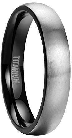 Mabohity Ring Herren/Damen Matt Gebürsteter Titan-Ring Titanium 4mm Breit Gewölbt Ehering Verlobungsring Freundschaftsring Hochzeit Band, Schwarz Silber, Größe 49