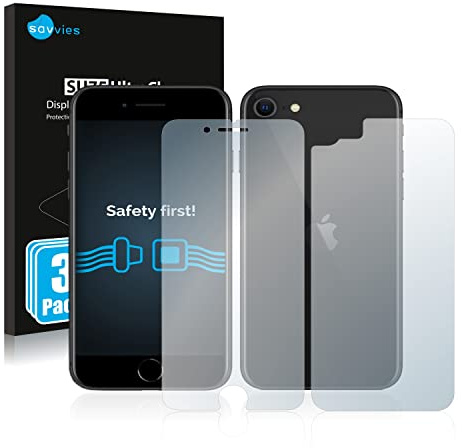 Savvies Protection Film compatible with Apple iPhone SE 2 2020 | (Front+Back) 6 Pack Clear Screen Protection Made in Germany Anti-Scratch Transparent Foil