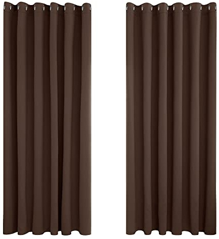 Deconovo Window Treatment Super Soft Blackout Curtains Thermal Insulated Eyelet Curtains for Bedroom Dark Mocha 90x108 Inch 2 Panels