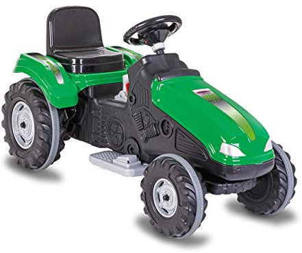 Jamara 460786 Ride-On Traktor Big Wheel-Leistungsstarke Antriebsmotoren, 12V Akku, bis 60KG, Softanlauf, Motorbremse, Sound, Verstellbarer Sitz, Motorhaube aufklappbar, Anhängerkupplung, grün