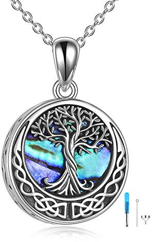 YAFEINI Baum des Lebens Urne Halsketten für Asche Sterling Silber Abalone Muschel Baum des Lebens Feuerbestattung Schmuck für Asche Gedächtnisschmuck für Damen Herren