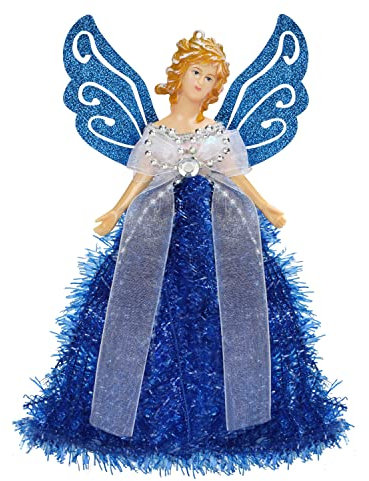 Belle Vous Weihnachtsengel Baumspitze - 20,5 x 8,2 cm Blaue Weihnachtsspitze Engel Figur aus Plastik - Engel für Weihnachtsbaumspitze, Christbaumschmuck und Festliche Wohnkultur