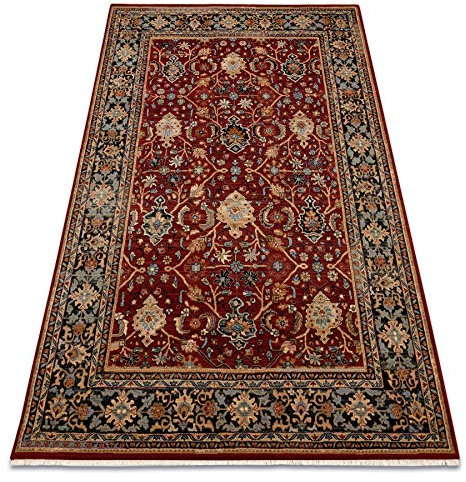 rugsx Teppich Wolle KESHAN Franse, orientalisch klassisch, traditionelle Teppiche, für das Schlafzimmer, Wohnzimmer, hohe Qualität beige/Rotwein/dunkelblau 120x145 cm
