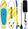 COSTWAY Stand Up Paddling Board, SUP Board aufblasbar, Paddelboard mit Sicherheitsleine, Paddel, Pumpe, Center Finne, Rucksack und Reparaturset (Blau + Gelb, 305 x 76 x 15cm)