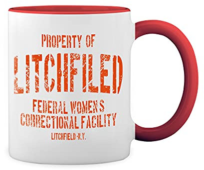 Litchfield Prison Inspired Orange is The New Black White Coffee Mug with Red Rim & Handle