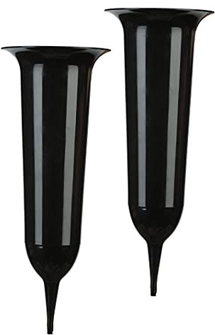 Tymar Grabvase, 2er-Pack, Friedhofsvase mit Erdspieß, Grabschmuck, Vase für Grab, Kunststoff (Schwarz, ø 13,5 cm)